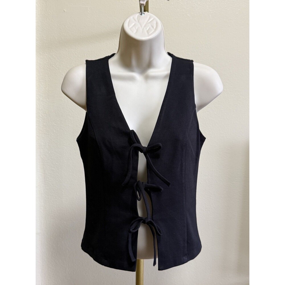 Vintage GLG Black Tie-Front Vest V-Neck Sleeveless Size M